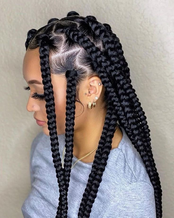 (5e) DESIGN KNOTLESS BOX BRAID SIZE LARGE > BUTT LENGTH TO MID-BACK (HAIR-INCLUDED)