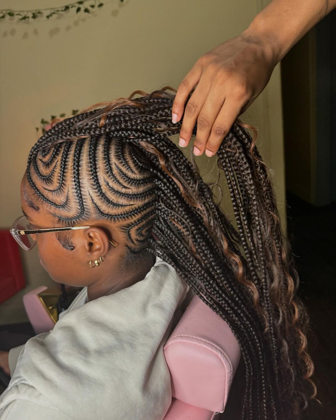 STITCHED MOWHAK WITH BOHO ($300) REGULAR CORNROW ($280)HAIR NOT INCLUDED. We sell curls separately.