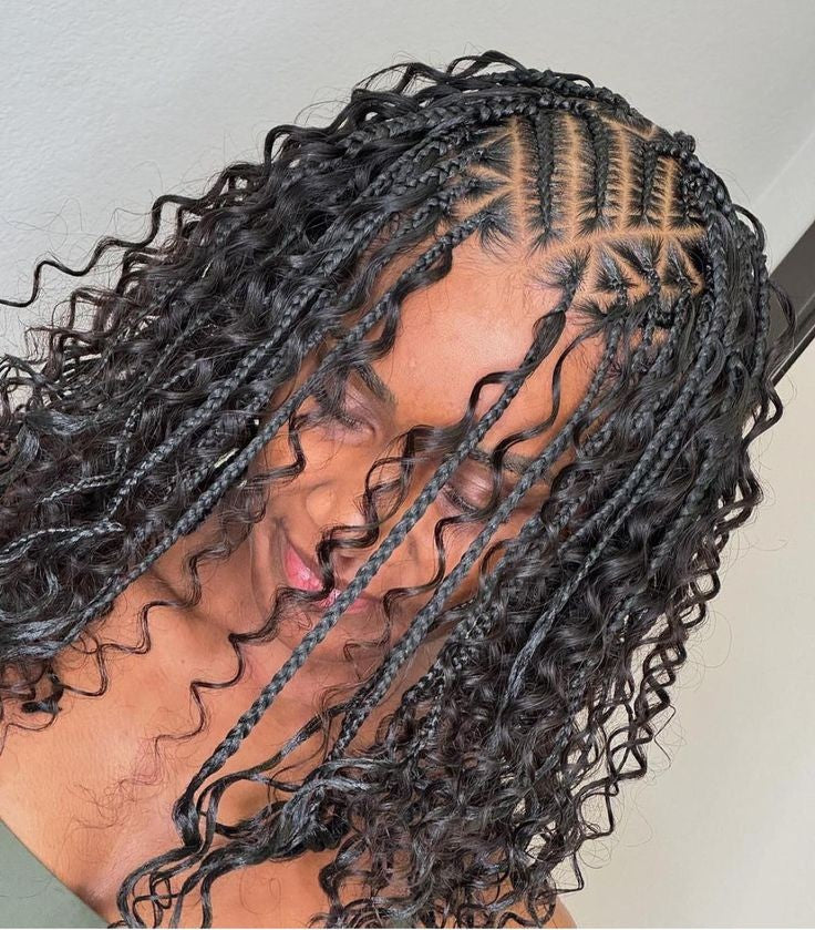 1 SHOULDER LENGTH BOHO CORNROWS DESIGN, HAIR INCLUDED.
