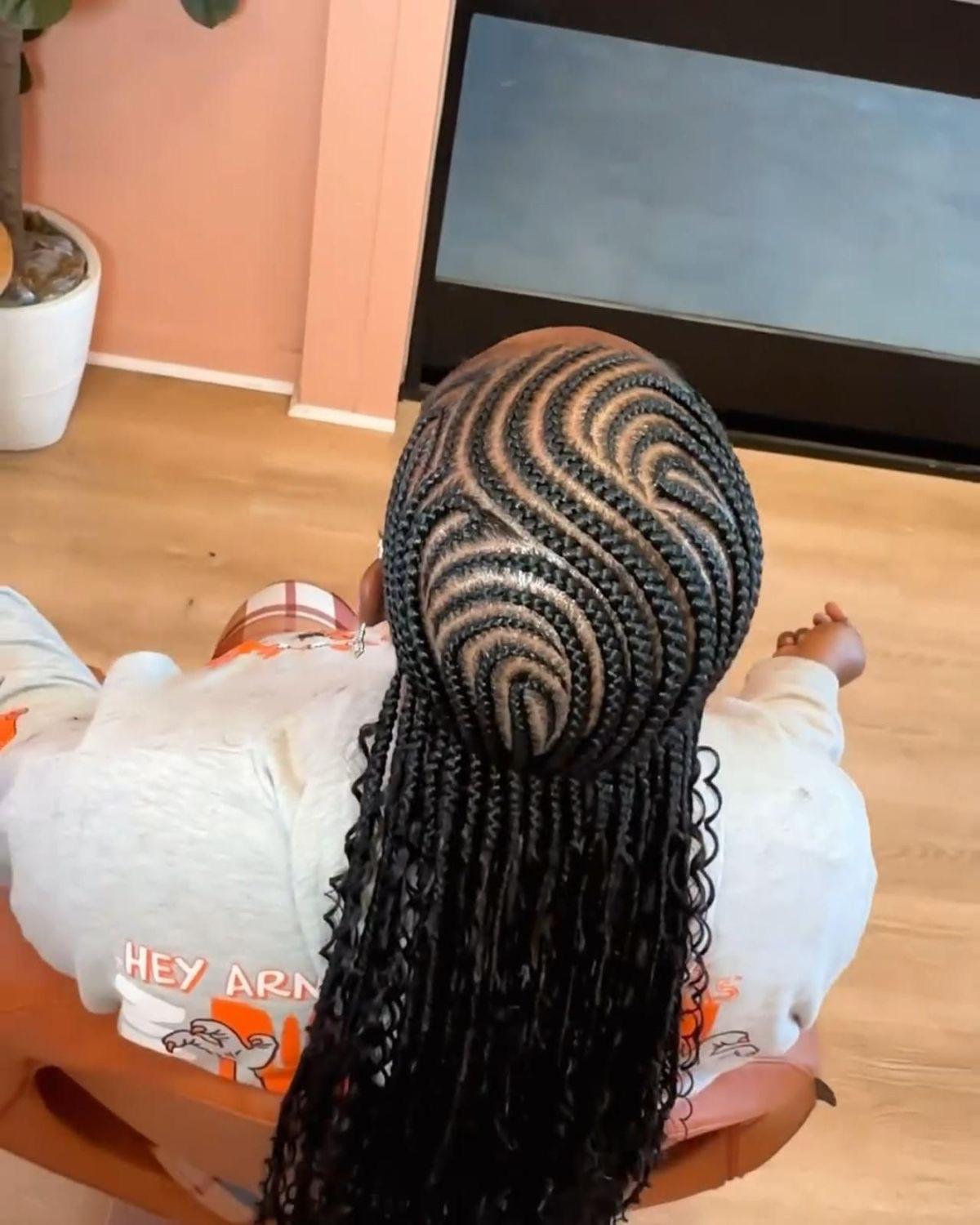 (1ac..)> BOHO CORNROWS WITH HAIR INCLUDED MID-BACK TO WAIST-LENGTH. SYTHENTIC curl, we sell human hair separately for $70
