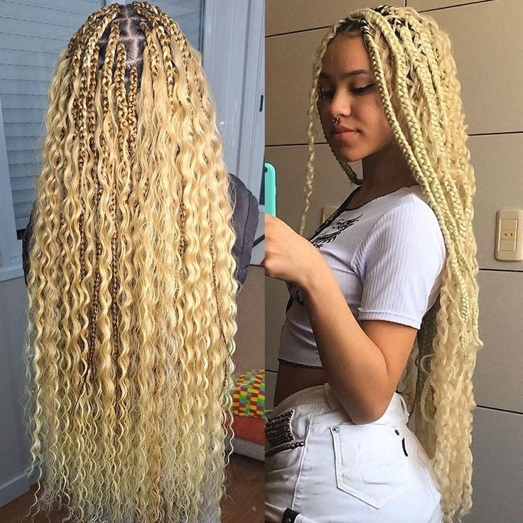 (E6) BOHO KNOTLESS BOX BRAIDS|CURL ARE HAND-MADE FROM THE BRAIDING EXTENSIONS. We have different colors of braiding hair.