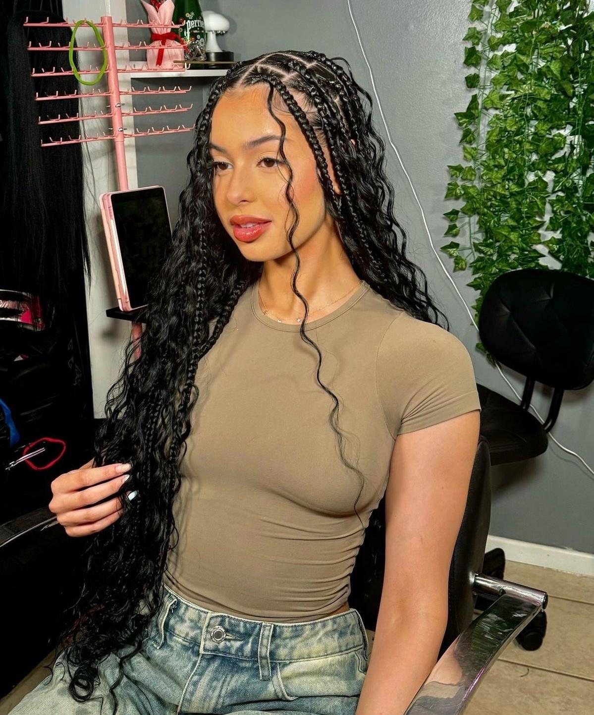 (1ai>BOHO KNOTLESS BOX BRAID LARGE WITH ALOT OF CURLY HAIR-INCLUDED