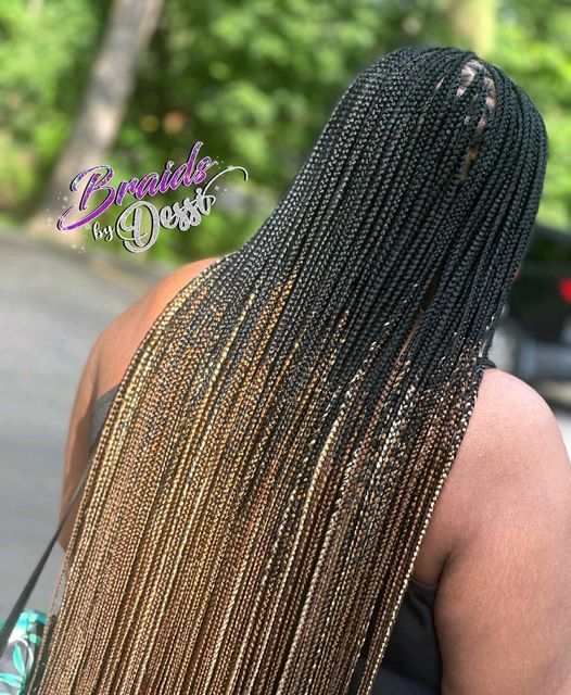 (3a) - OMBRE SMALL MEDUIM KNOTLESS BOX BRAID WITH HAIR INCLUDED CHECK OUT OUR OMBRE COLORS BY SCROLLING PICTURES. ( MID-BACK $200) (WAIST-LENGTH $240) ( BUTT LENGTH $260).