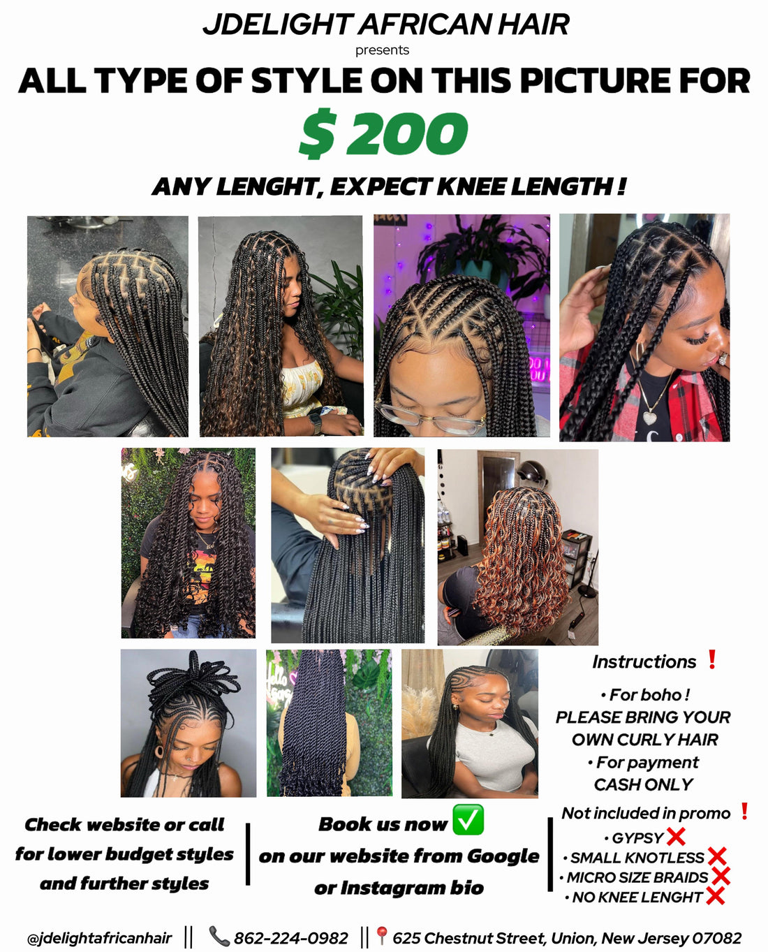 PROMO $200 ANY STYLE,  FROM WAIST-LENGTH TO MID-BACK.
