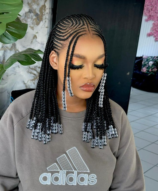 (C3) CONROWS DESIGN WITH BEADS,  HAIR-INCLUDED