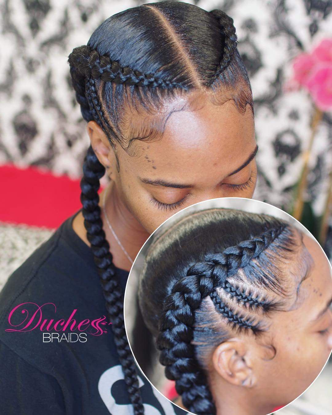 TWO CONROWS WITH LITTLE BRAIDS ON THE SIDE