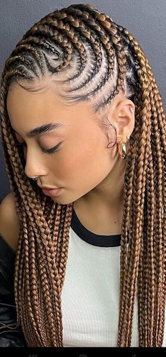 (H)>  CONROWS DESIGN WITH box braid,  ( HAIR-INCLUDED). Any length.