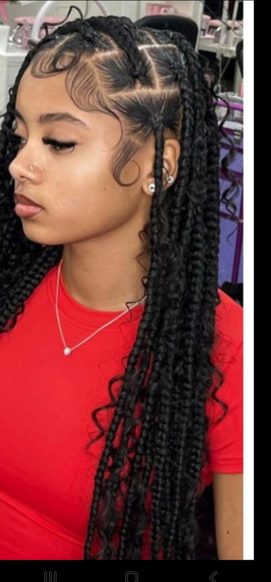 (F)> KNOTLESS BOX BRAID, EXTRA LARGE CURLY ( HAIR NOT INCLUDED)