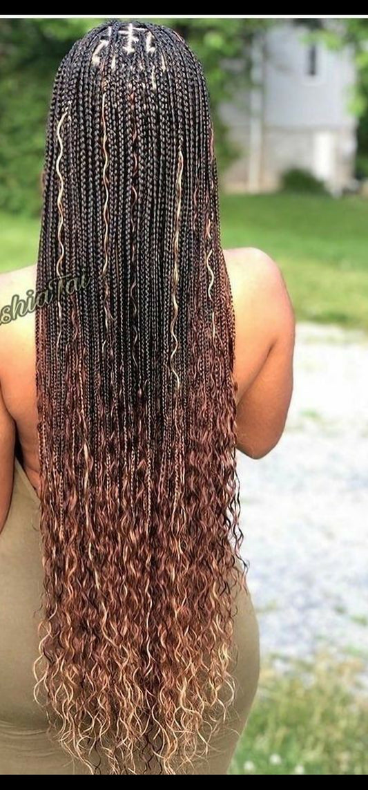 (B) BOHO KNOTLESS BOX   BRAIDWITH FEW CURLS, (MID-BACK $230) (WAIST LENGTH $250)      (HAIR - INCLUDED)