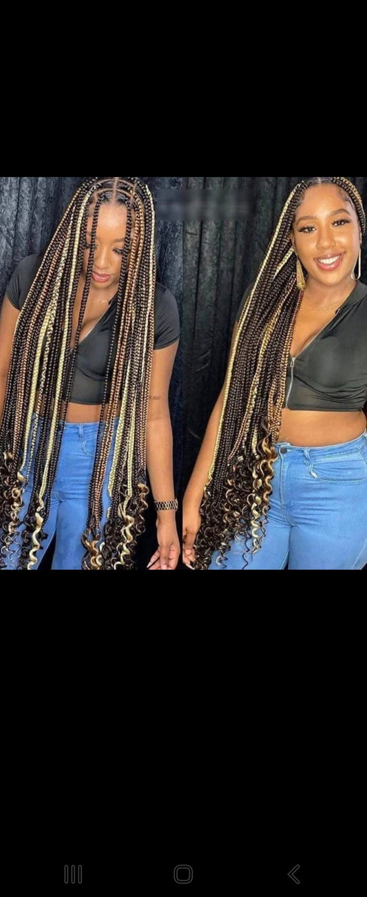 (1f) KNOTLESS BOX BRAID. WITH DIFFERENT COLORS OF BRAIDING COLORS LIKE THR PICTURE.