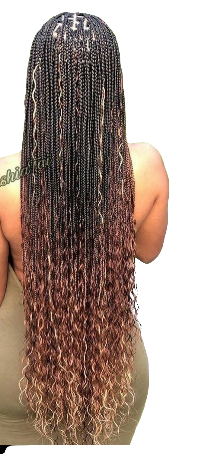 (B) BOHO KNOTLESS BOX   BRAIDWITH FEW CURLS, (MID-BACK $230) (WAIST LENGTH $250)      (HAIR - INCLUDED)