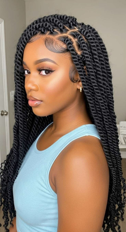 (1) BOX BRAID TWIST MEDUIM MID-BACK TO WAIST-LENGTH
