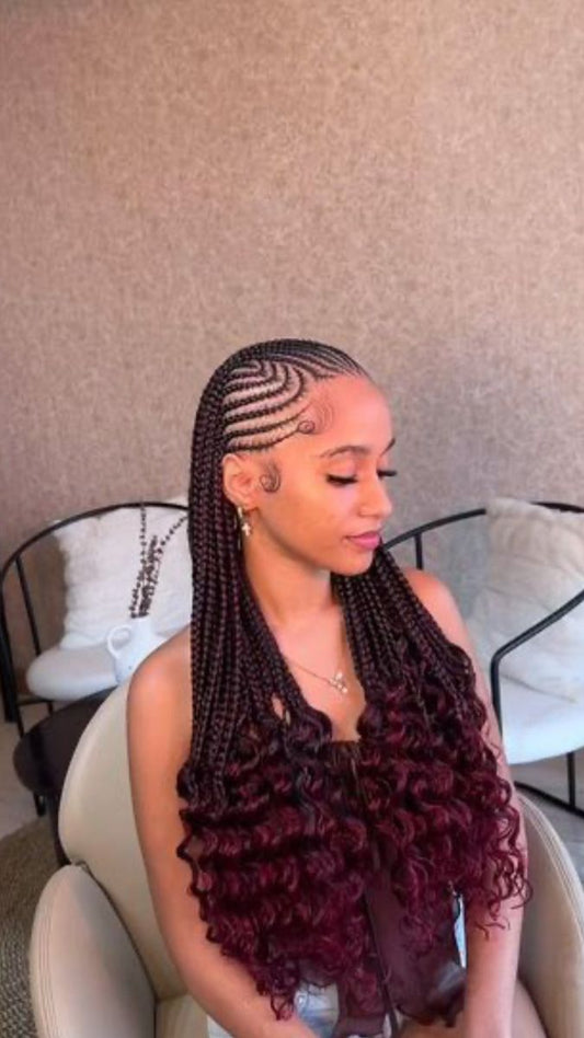 (1b) BEAUTIFUL CONROWS DESIGN WITH BRAIDING HAIR  INCLUDED AND CURLY ENDS