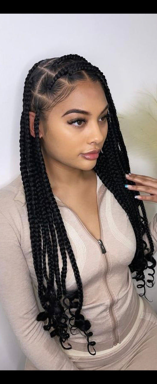 (2bi) LARGE KNOTLESS BOX BRAID WITH CURLY ENDS MID-BACK HAIR-INCLUDED