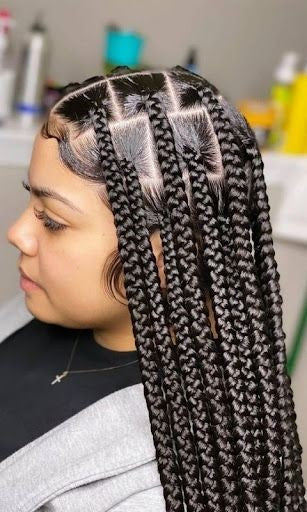 (B2)  LOOSE KNOTLESS BOX BRAID LARGE, MID BACK  TO WAIST LENGTH,  HAIR-INCLUDED