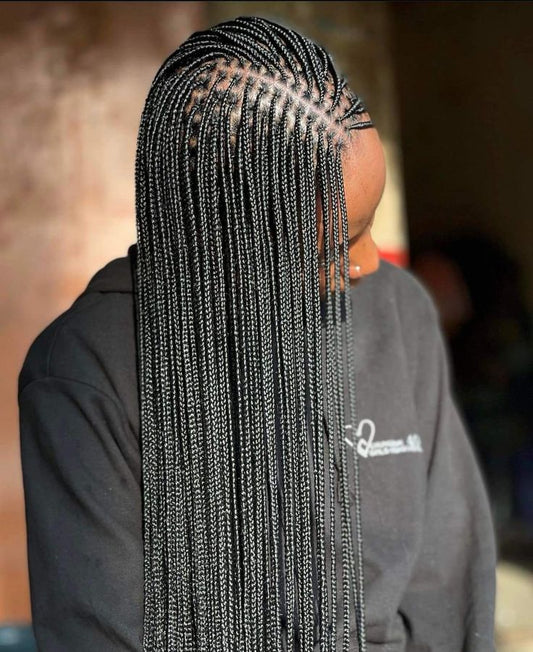 (1d) BOX BRAIDS WITH HAIR INCLUDED,  MID-BACK  $800 AND  WAIST-LENGTH  $1000