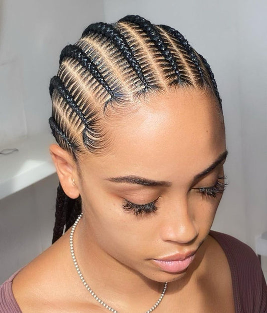 (C2) 8 STITCH CONROWS DESIGN, $160, WITHOUT STITCH $90. WITH HAIR INCLUDED.