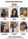 (1a) different beautiful design hair styles, pls note for the conrows is with out curls. just regular. with curly pics is $50 more