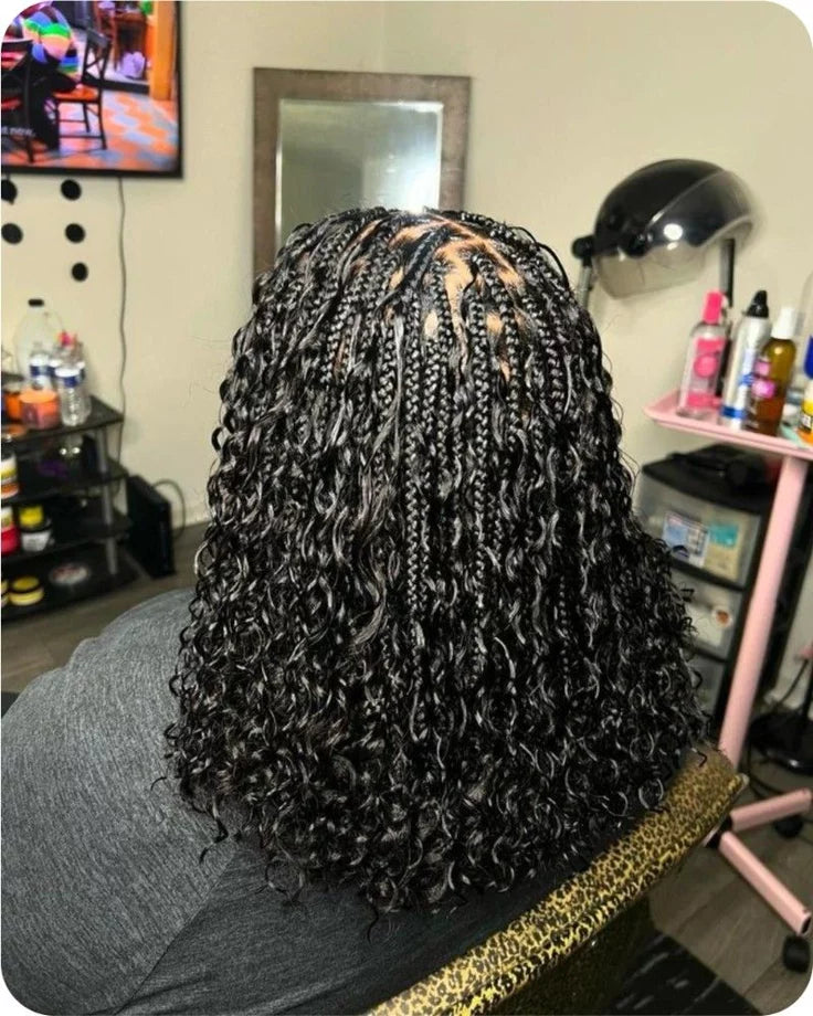 (1a.) SUMMER SPECIAL BOHO KNOTLESS BOX BRAID OR BOX BRAIDS WITH HUMAN HAIR CURL INCLUDED.(medium size mid back