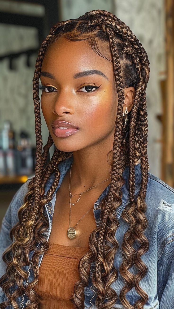 (I)>> BOX BRAID WITH CURLS,  ( HAIR-INCLUDED)