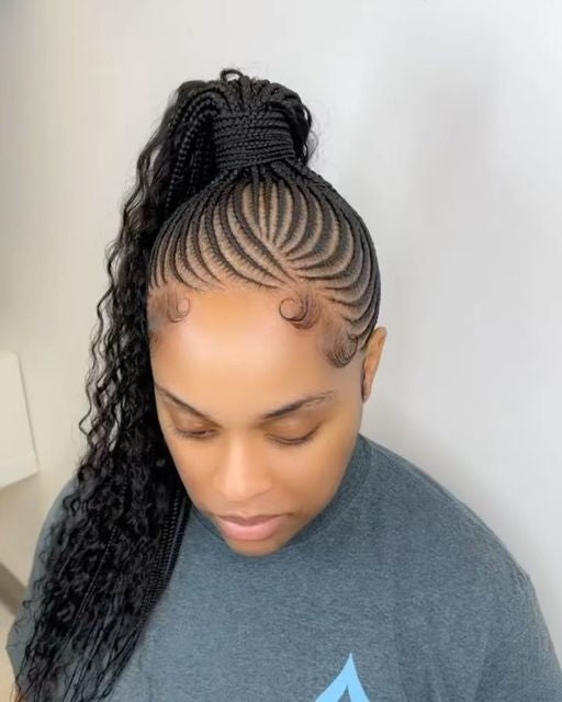 PONYTAIL BOHO CORNROWS WITH HAIR INCLUDED. WAIST LENGTH TO MID-BACK.