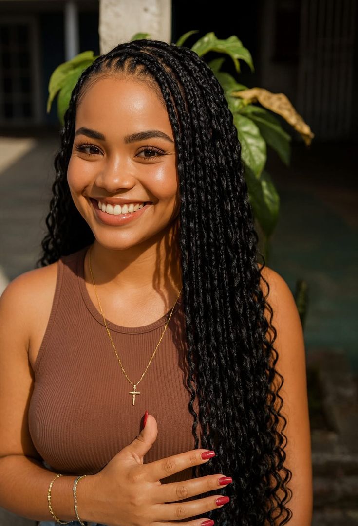 (1) > SMALL KNOTLESS BOX BRAID / BOHO BOX BRAIDS,  WITH SYNTHETIC CURLY HAIR AND BRAIDING HAIR INCLUDED ON THIS SERVICE.  YOU CAN ALSO BRING YOUR OWN CURLY HAIR AND GET $10 DISCOUNT. SCROLL FOR OPTIONS TO BOOK DIFFERENT SIZES.
