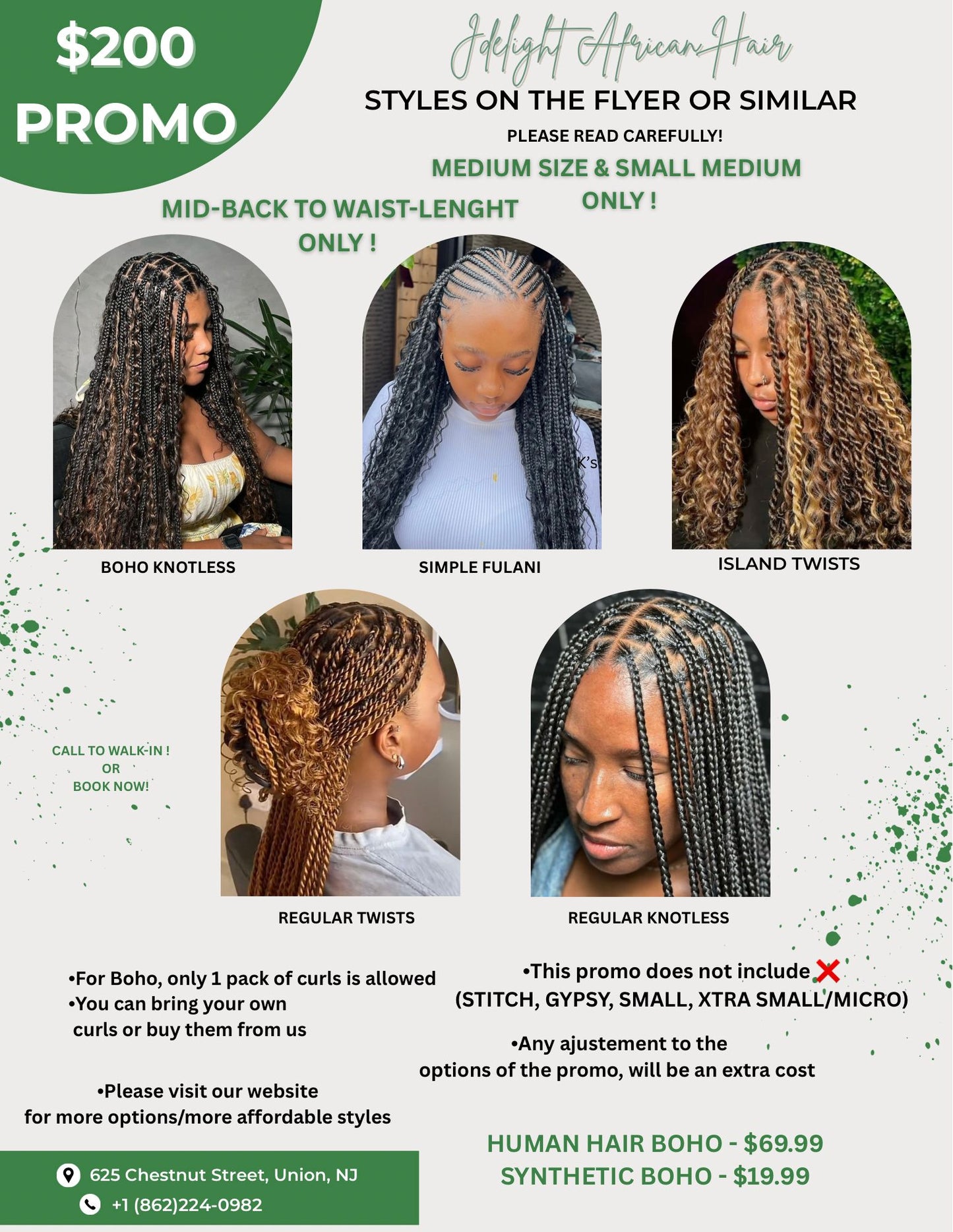 (1) > Any HAIR STYLE ON THIS FLYER IS $200, WITH BRAIDING HAIR-INCLUDED EXCEPT CURLY PICS.