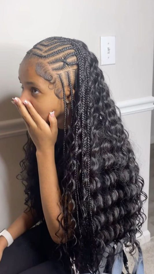 (1b) KIDS BOHO CONROWS DESIGN WITH HAIR INCLUDED. KIDS UNDER 10 YEARS OLD.