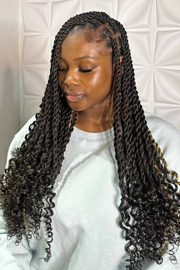(1a) TWIST BRAIDS  MEDIUM SIZE,  MID-BACK TO WAIST-LENGTH WITH HAIR INCLUDED.