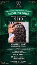 (1a...) SPECIAL PROMO BOHO KNOTLESS BOX BRAID/ BOX BRAIDS. WITH BRAIDING & SYTHENTIC CURLY HAIR INCLUDED.