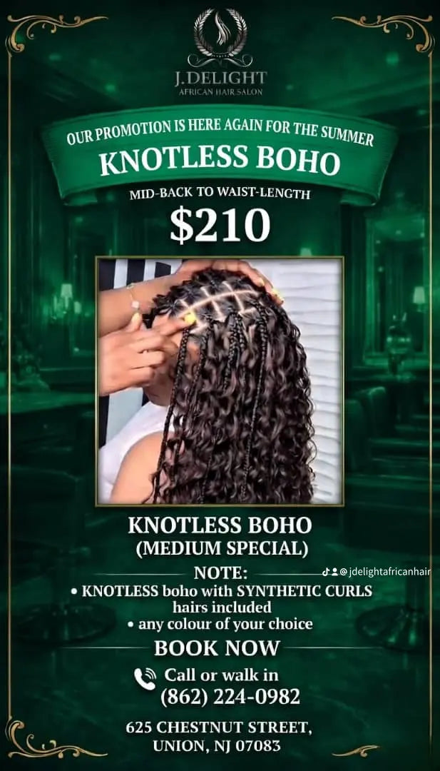 (1a...) SPECIAL PROMO BOHO KNOTLESS BOX BRAID/ BOX BRAIDS. WITH BRAIDING & CURLY HAIR INCLUDED.