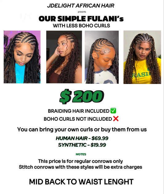 (1) BOHO CONROWS DESIGN WITH BRAIDING HAIR INCLUDED BUT CURLY HAIR ARE SOLD SEPARATELY.