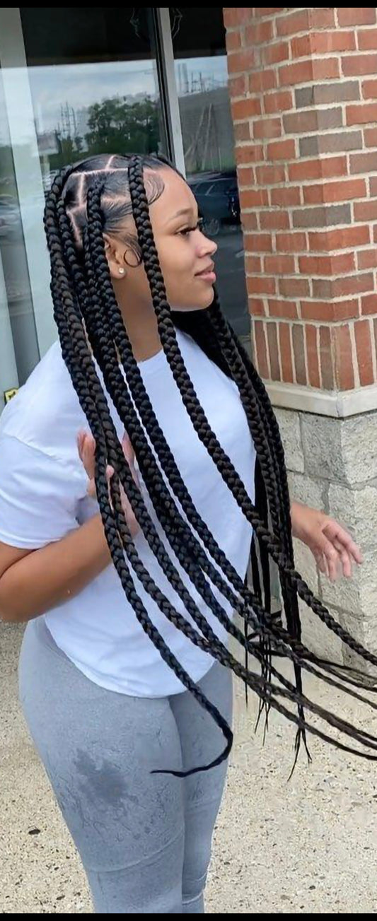 (2bi) THICK LARGE KNOTLESS BOX BRAID MID BACK  $190 WAIST-LENGTH $210, BUTT LENGTH $240 WITH HAIR INCLUDED.