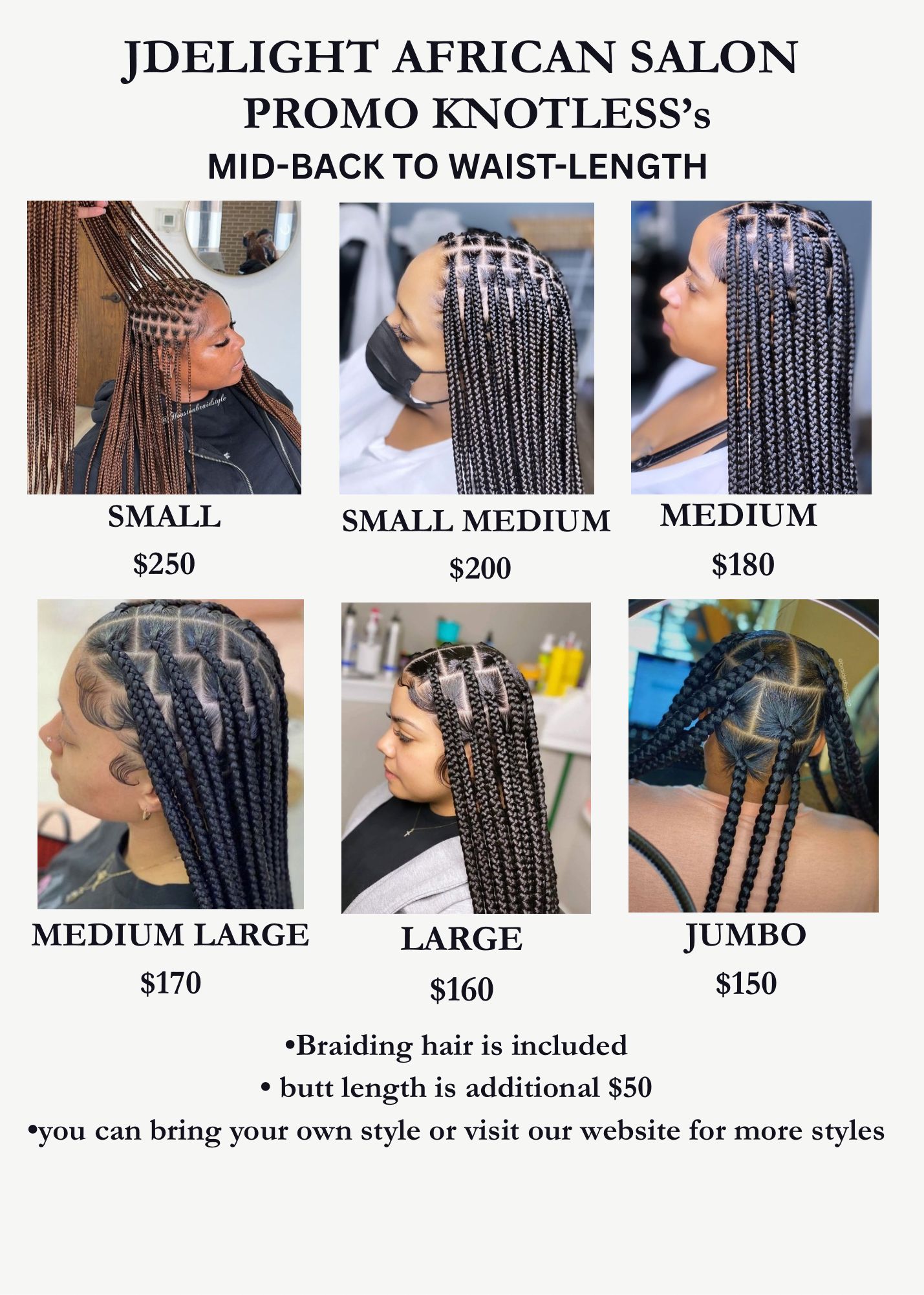 (1) SPECIAL PROMO FOR KNOTLESS BOX BRAID PLS READ FLYER.