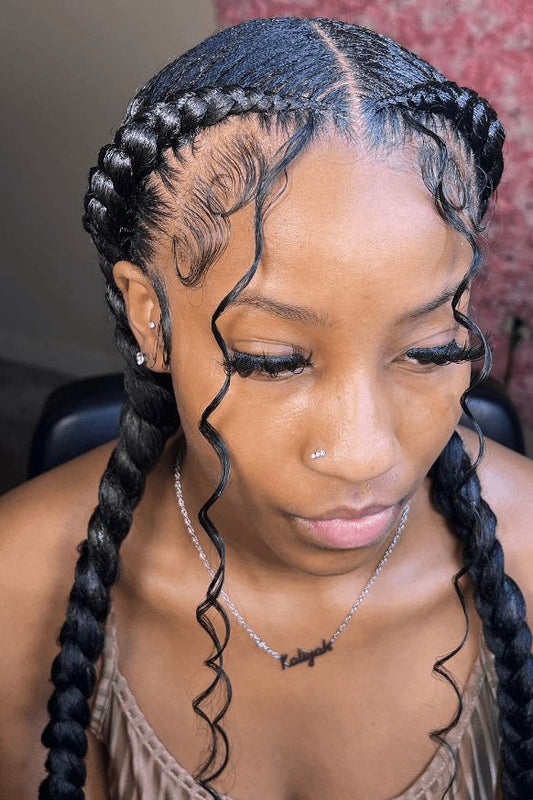 (D5) TWO CONROWS WITH LITTLE CURLS AT D FRONT