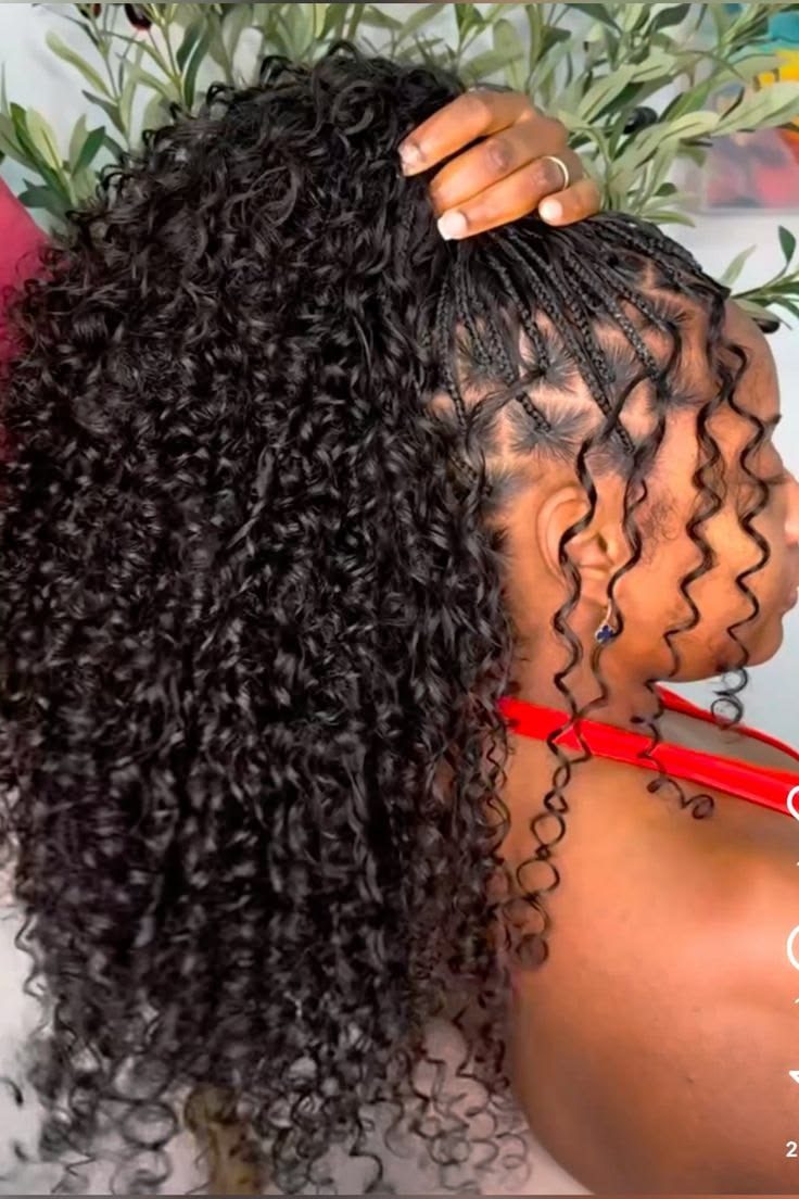 (1a.) SUMMER SPECIAL BOHO KNOTLESS BOX BRAID OR BOX BRAIDS WITH HUMAN HAIR CURL INCLUDED.(medium size mid back