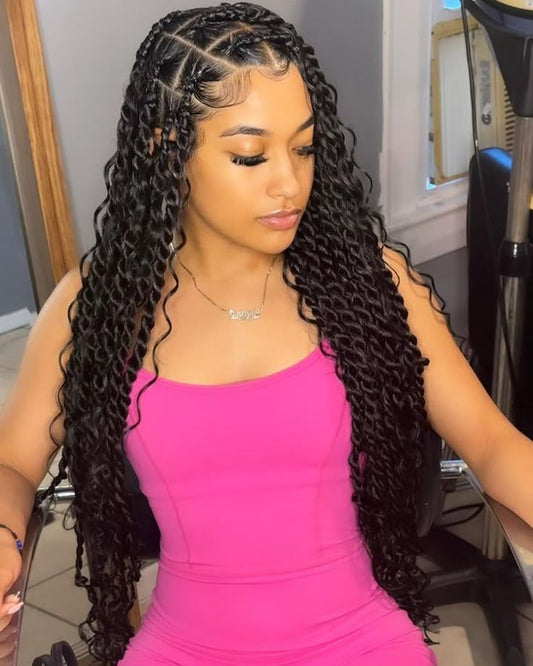 (2b) BOHO KNOTLESS TWIST LARGE WITH SYTHENTIC HAIR INCLUDED. HUMAN HAIR CURL SOLD SEPERATELY FOR $59;99