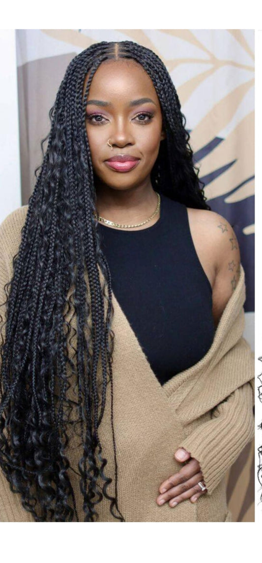 (B)> SMALL KNOTLESS BOX BRAID, (MID-BACK $250) ( WAIST-LENGTH$280 )      ( HAIR  INCLUDED )