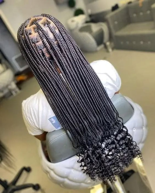 (B2)  KNOTLESS BOX BRAID MEDUIM WITH CURLS AT THE ENDS. HAIR-INCLUDED