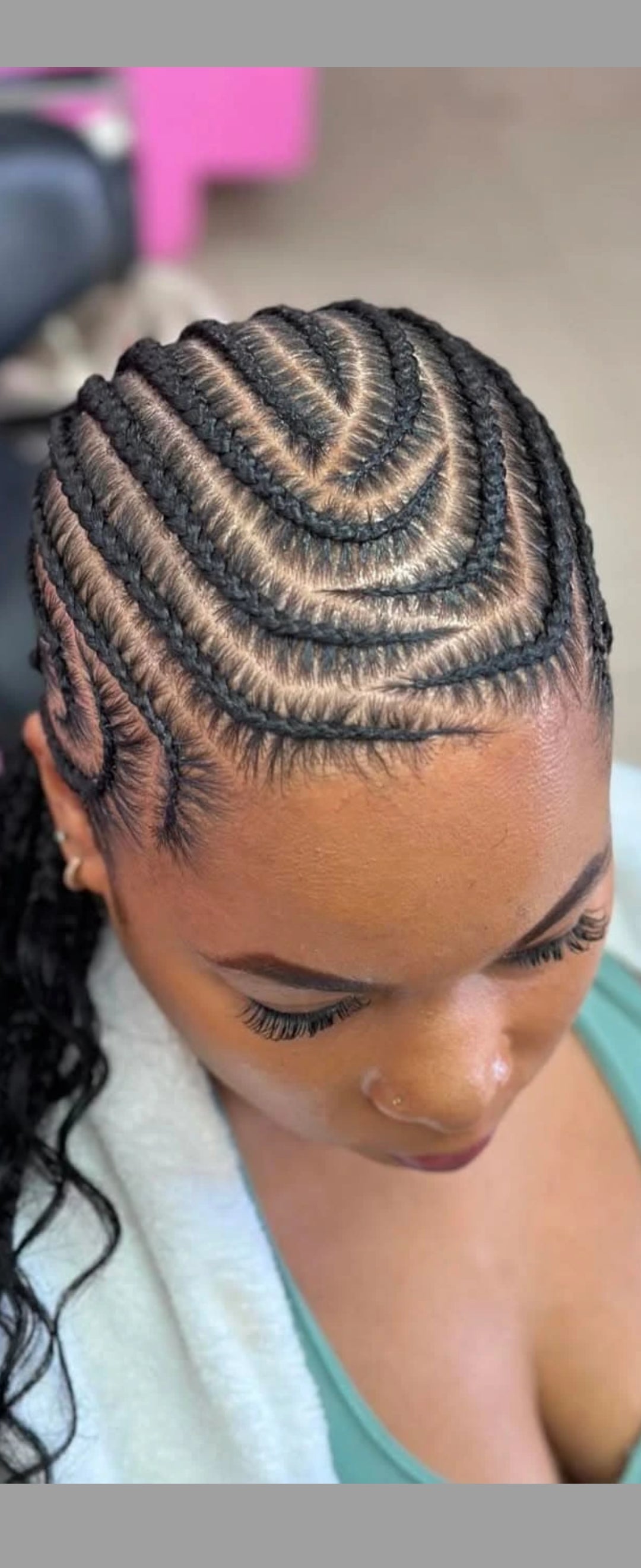 (C2) STITCH CONROWS DESIGN WITH BOHO CURLS,  (SYTHENTIC CURLS)