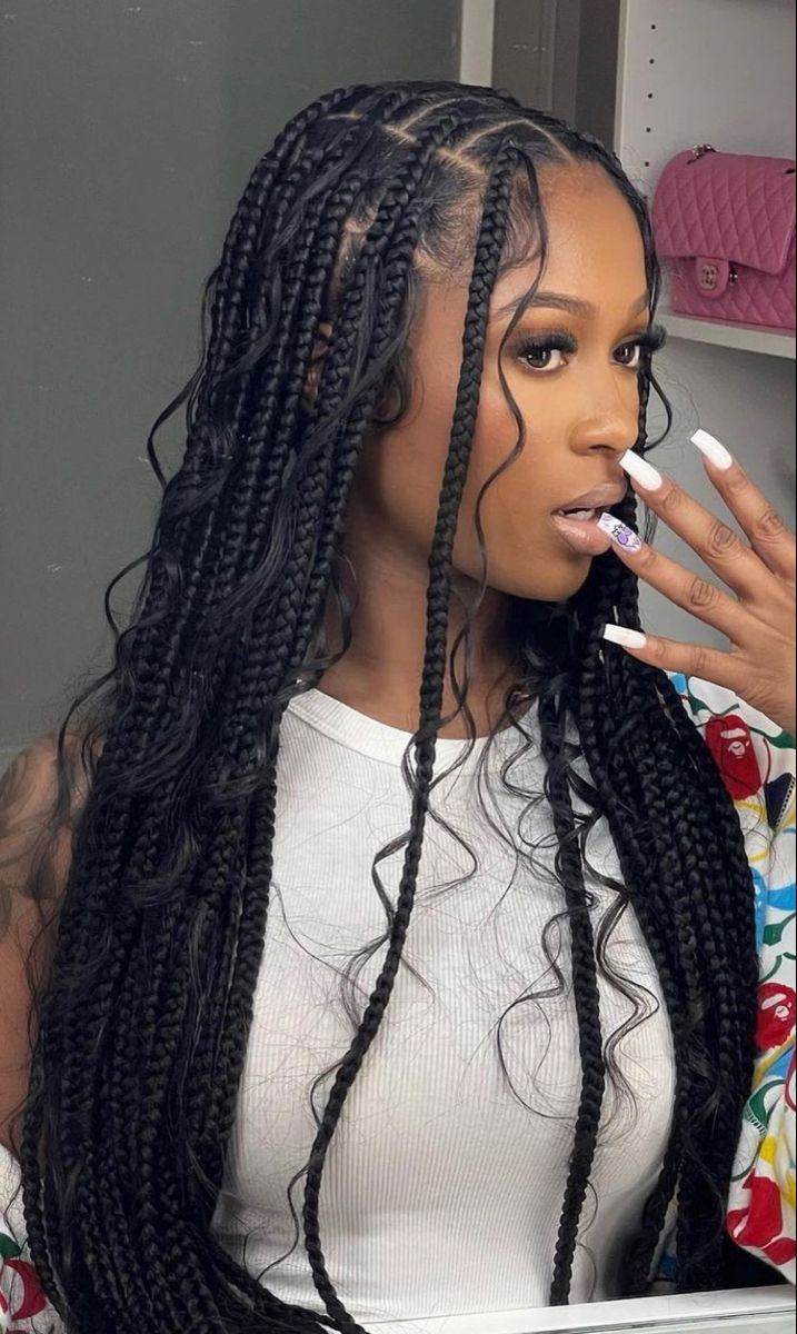 (1) > SMALL KNOTLESS BOX BRAID / BOHO BOX BRAIDS,  WITH SYNTHETIC CURLY HAIR AND BRAIDING HAIR INCLUDED ON THIS SERVICE.  YOU CAN ALSO BRING YOUR OWN CURLY HAIR AND GET $10 DISCOUNT. SCROLL FOR OPTIONS TO BOOK DIFFERENT SIZES.