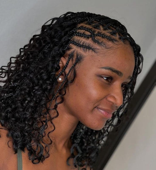 1 SHOULDER LENGTH BOHO CORNROWS DESIGN,  HAIR INCLUDED.