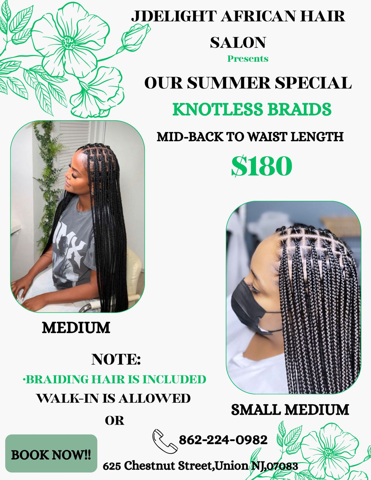 (1)> SPECIAL SUMMER PROMOTION.  BOOK NOW OR WALK-IN.