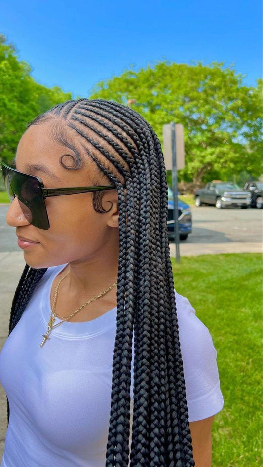 (E4) CONROWS WITH KNOTLESS BOX BRAID.  SCROLL FOR MORE PICTURES [$200]