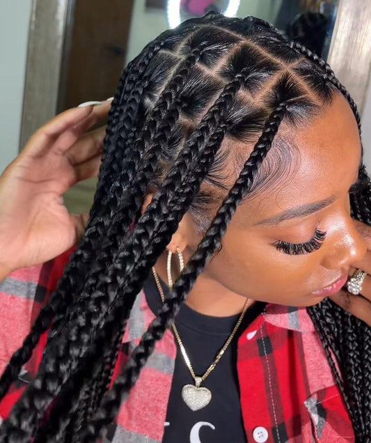 (1d)> MEDIUM LARGE KNOTLESS BOX BRAID MID-BACK TO BUTT LENGTH. HAIR-INCLUDED.
