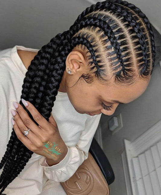 (8s) SIX STRAIGHT BACK STITCH CONROWS. ( HAIR-INCLUDED)