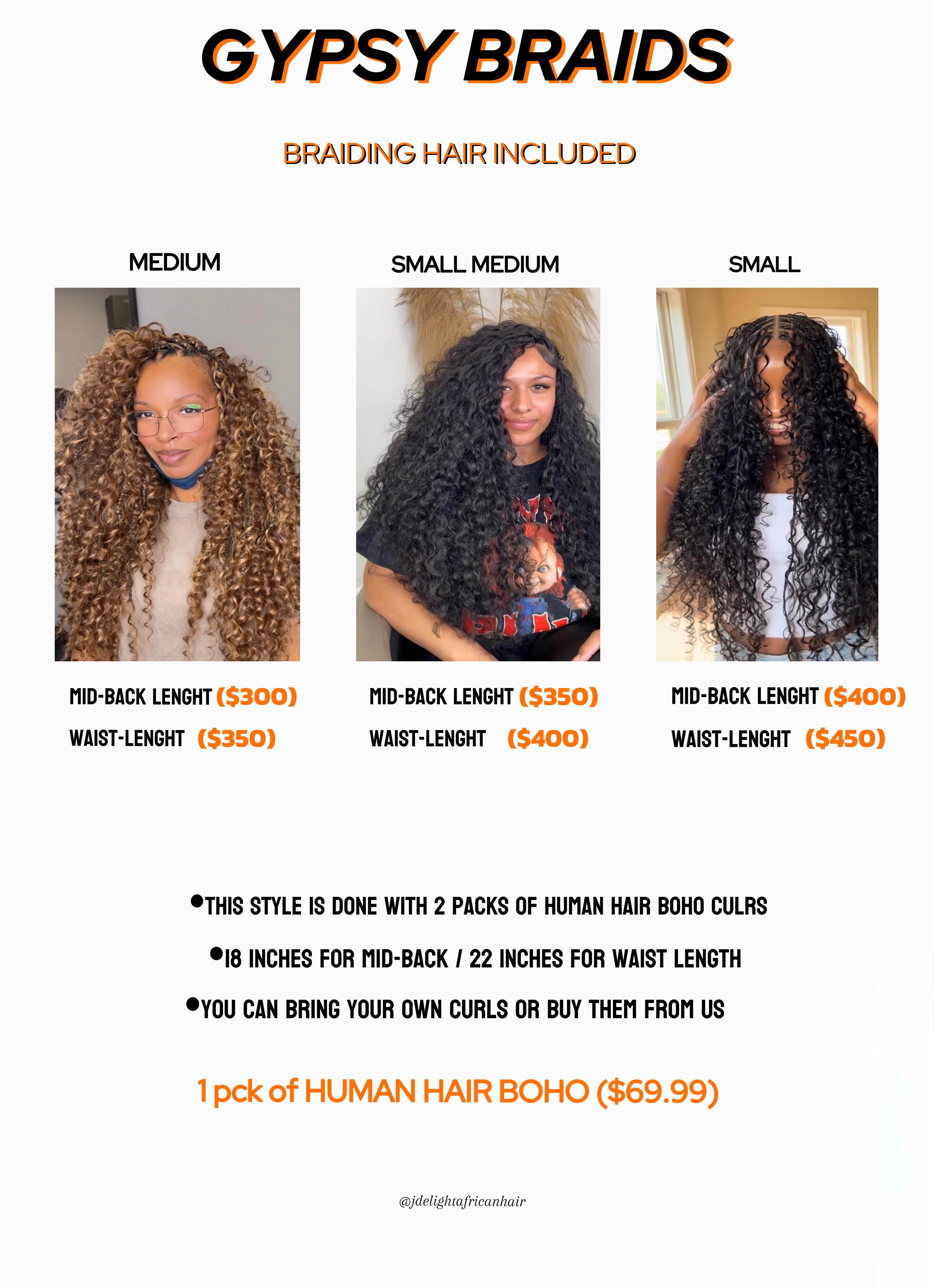 (1a) GYPSY DIFFERENT SIZE KNOTLESS BOX BRAID PRICES ARE ON THE FLYER AND SIZE.