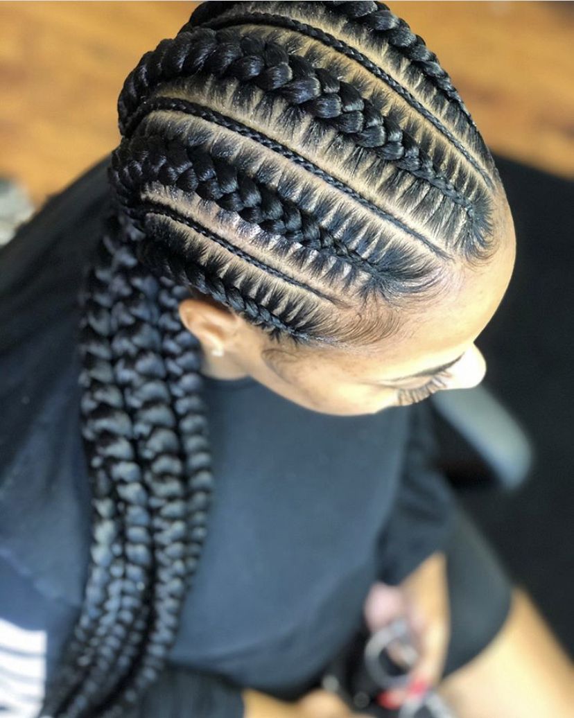 (b) STITCH CONROWS DESIGN IS $20 PER BRAIDS DEPENDING ON HOW MANY STITCH BRAIDS YOU WANT.  REGULAR CONROWS  IS $10 PER BRAIDS.  WITH OUT EXTENSION IS $15  FOR STITCH PER BRAIDS. SCROLL FOR MORE PICTURES.