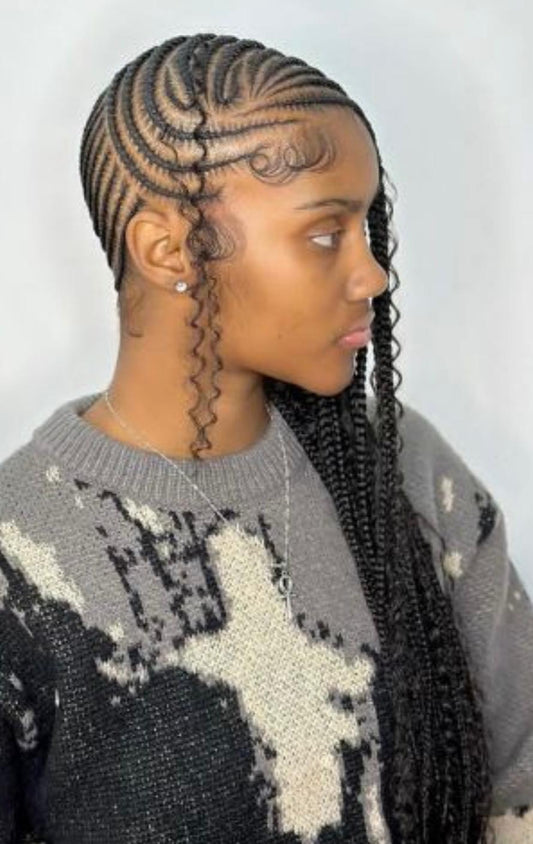 (F)> CONROWS DESIGN WITH BOHO CURLS,  ( HAIR-INCLUDED)