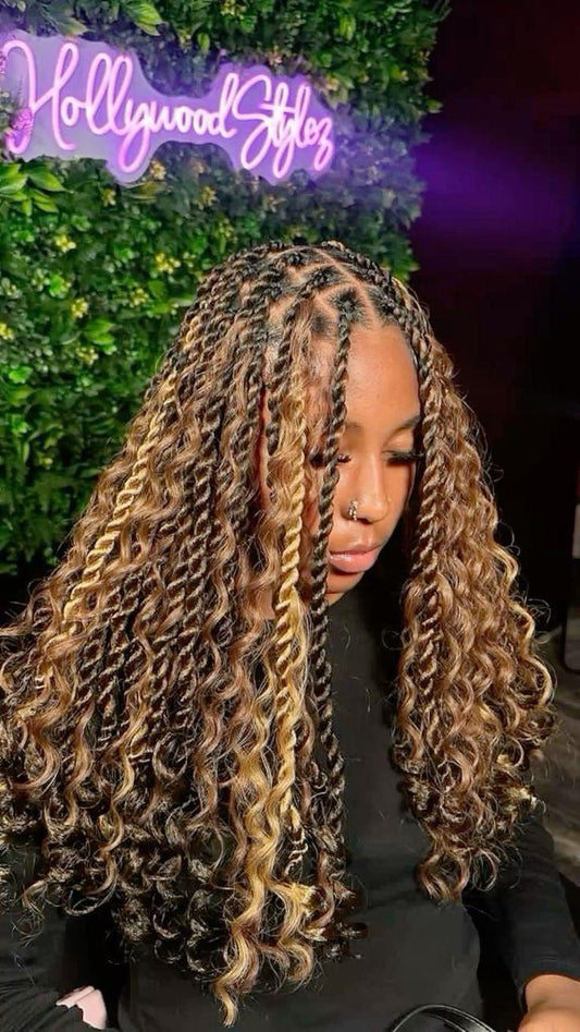 (2)> BOHO TWIST SMALL MEDIUM  MID-BACK MEDIUM. WITH SYTHENTIC CURLS INCLUDED.